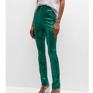 MOTHER High-Waisted June bug Green Rail Skimp metallic Jeans faux leather